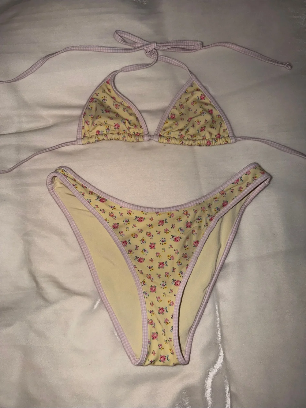 Frankie’s Bikini’s x Victoria’s Secret PINK Yellow Floral Bikini Set, XS/Small